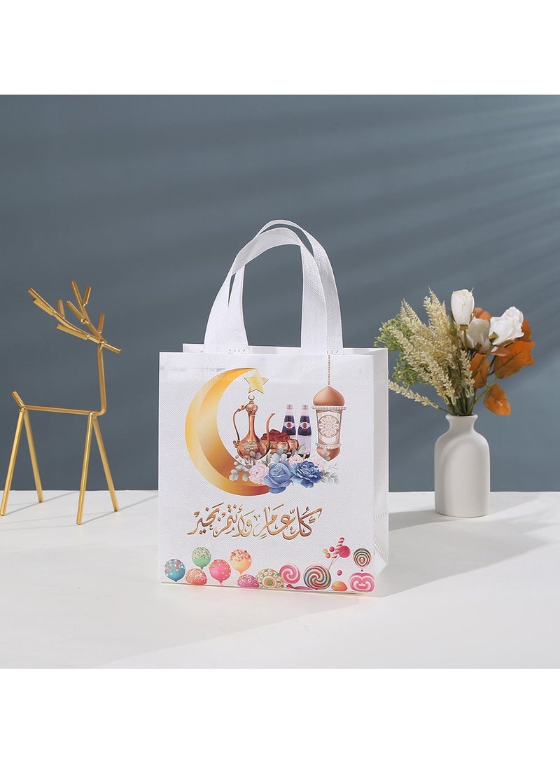12 قطعة من أكياس هدايا رمضان، أكياس هدايا عيد مبارك قابلة لإعادة الاستخدام مع مقابض، أكياس حفلات رمضان مبارك، أكياس عيد غير منسوجة متعددة الوظائف لتغليف الهدايا، لوازم حفلات رمضان كريم مع بطاقات هدايا - Image 2