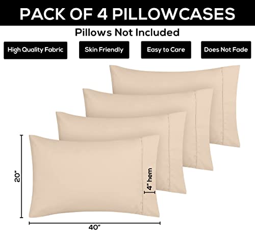 Utopia Bedding King Pillow Cases - 4 Pack - Envelope Closure - Soft Brushed Microfiber Fabric - Shrinkage and Fade Resistant Pillow Covers King Size 20 X 40 Inches (King, Beige) - Image 3