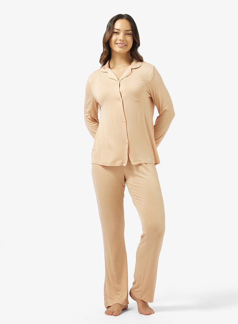 Ginger Modal Soft Touch Shirt & Pyjama Loungewear Set - Image 1