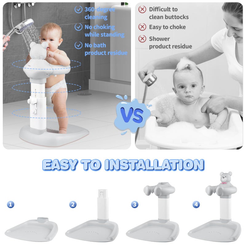 XSMNER Baby Shower Stand, Adjustable Anti-Slip Baby Shower Standing Support, Soporte para BaÃ±era de BebÃ©, Ideal Gift with Squeaky Bear for Infants 8-36 Months (Grey) - Image 3