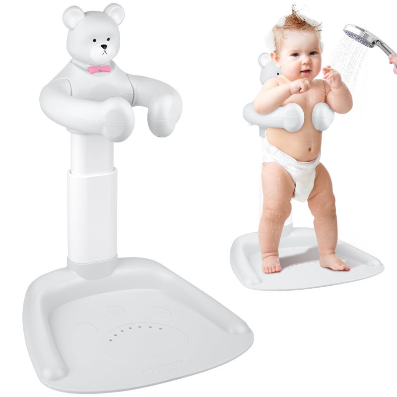 XSMNER Baby Shower Stand, Adjustable Anti-Slip Baby Shower Standing Support, Soporte para BaÃ±era de BebÃ©, Ideal Gift with Squeaky Bear for Infants 8-36 Months (Grey) - Image 1