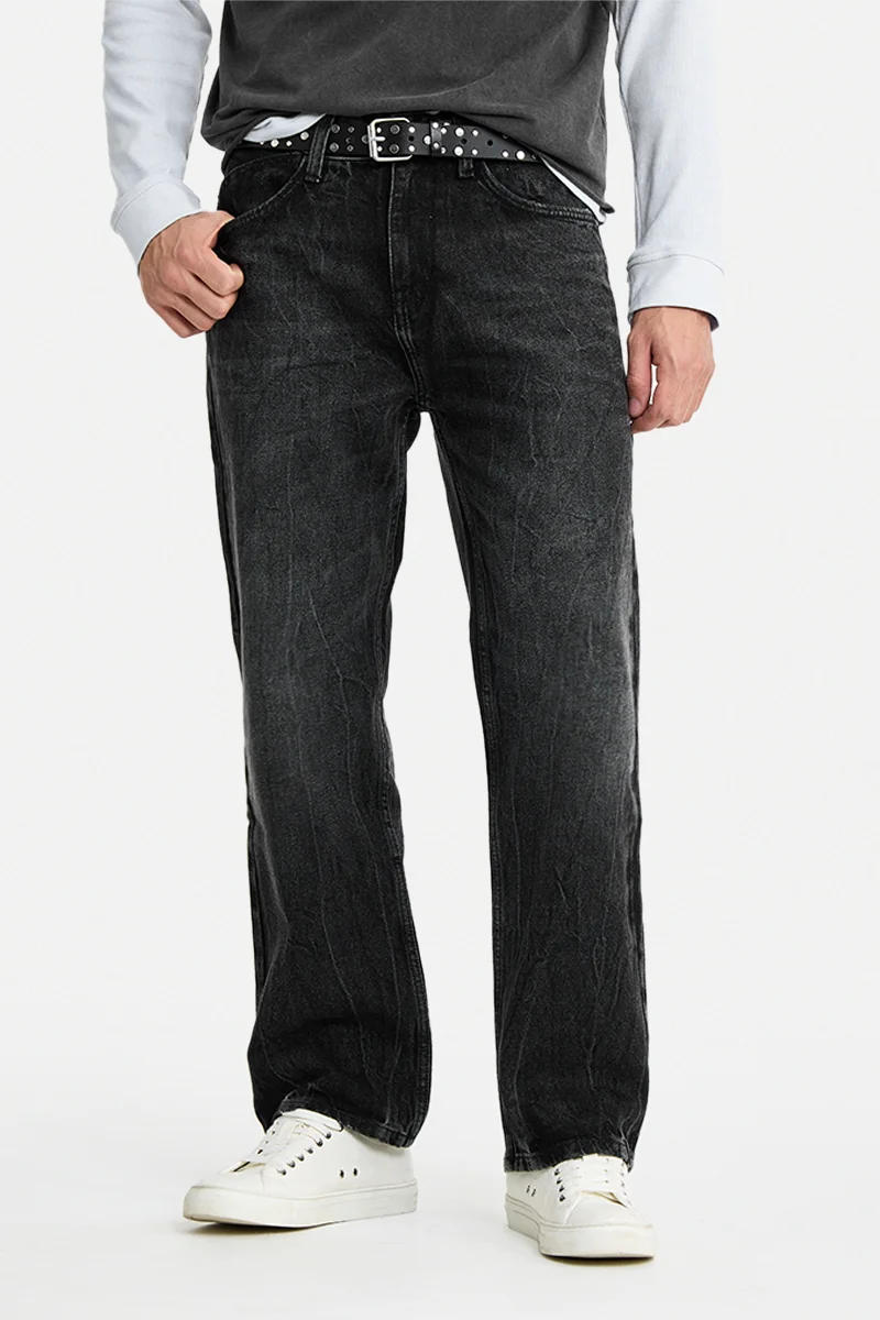 SNITCH Charcoal Grey Solid Straight Fit Casual Jeans