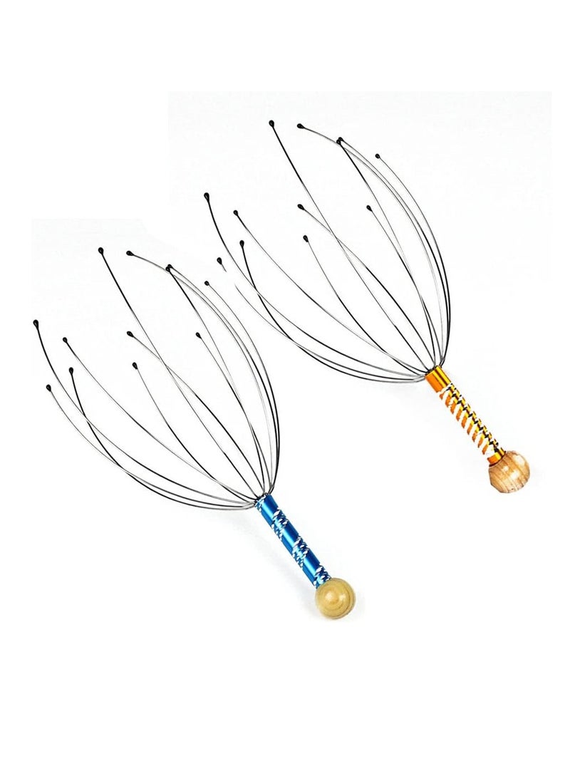 AKDC Head Scalp Massagers, 12 Fingers Head Massage Hand-held, Head Massager Scalp Scratcher for Deep Relaxation, Stress Relief and Hair Stimulation SS handle 2 Pack  - Image 1
