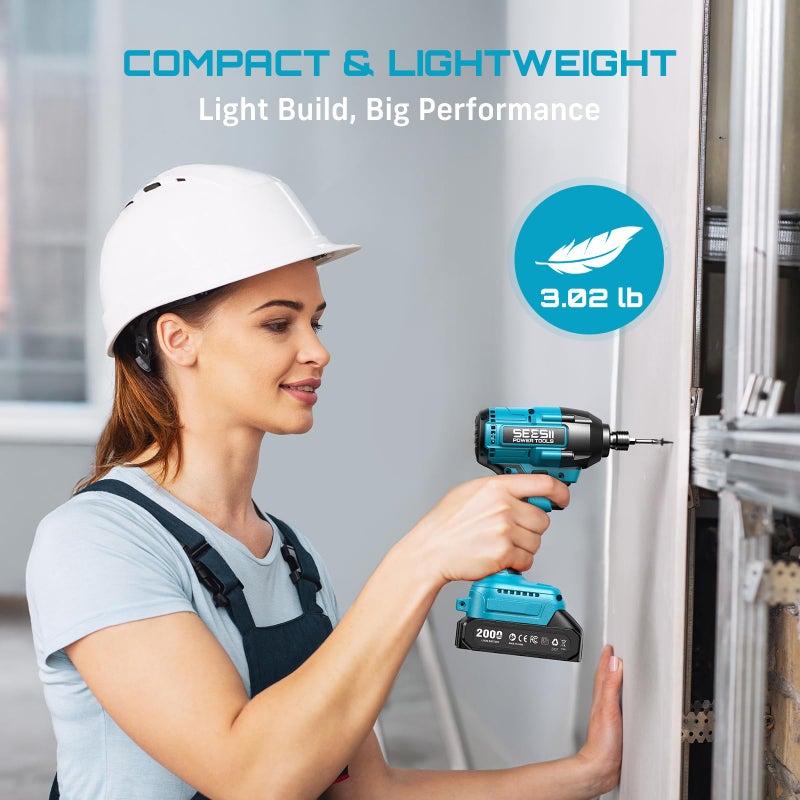 SEESII Cordless Impact Driver Kit, 21V Max Torque 1590 In-lbs(180 N.m) Impact Driver Set with Two 2.0 Ah Batteries, 1/4" Hex Chuck Power Impact Driver w/ 20 Pcs Drill Bits, 0-2500 RPM Variable Speed - Image 4