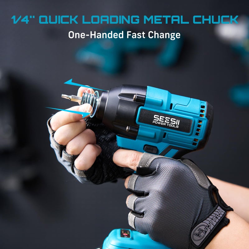 SEESII Cordless Impact Driver Kit, 21V Max Torque 1590 In-lbs(180 N.m) Impact Driver Set with Two 2.0 Ah Batteries, 1/4" Hex Chuck Power Impact Driver w/ 20 Pcs Drill Bits, 0-2500 RPM Variable Speed - Image 2