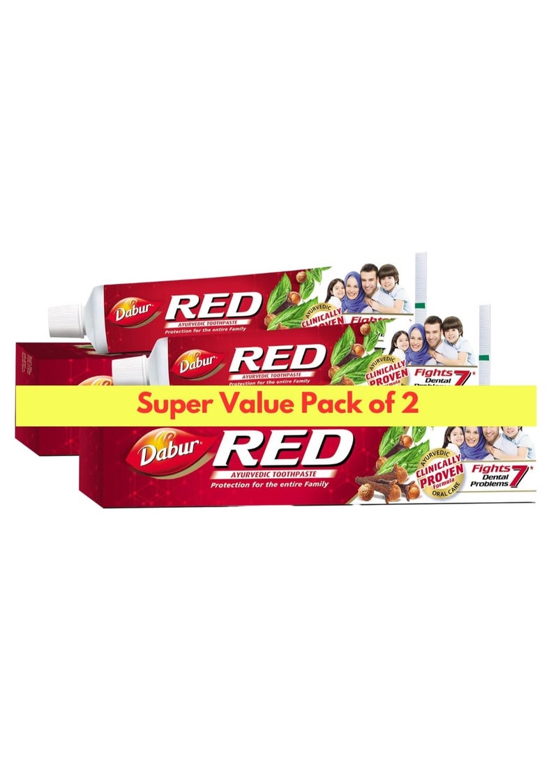 دابر معجون أسنان ريد أيورفيدا من دابور غني بـ13 مكون قوي - زيت القرنفل والبودينا ساتفا وتومر بيج والزنجبيل | يساعد على تقليل 7 مشاكل - 200 جرام عبوة قطعتين تنظيف عميق - Image 1