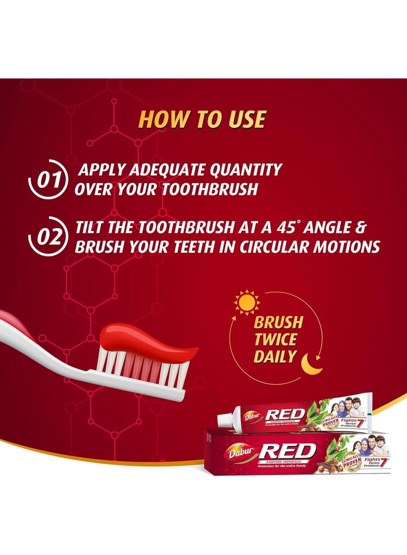دابر معجون أسنان ريد أيورفيدا من دابور غني بـ13 مكون قوي - زيت القرنفل والبودينا ساتفا وتومر بيج والزنجبيل | يساعد على تقليل 7 مشاكل - 200 جرام عبوة قطعتين تنظيف عميق - Image 2