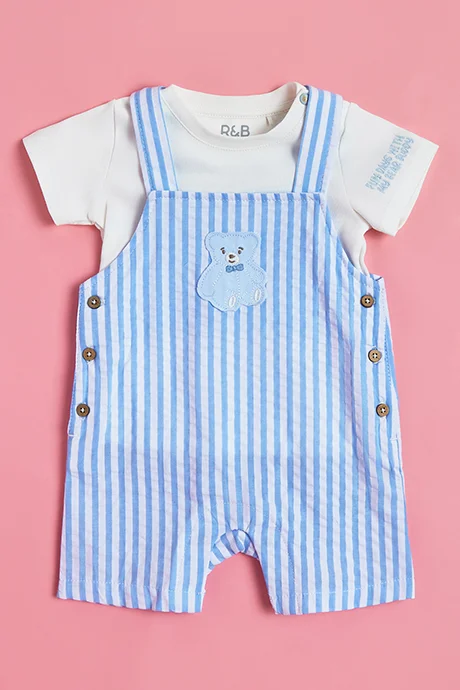 أر أند بي Embroidered T-Shirt and Dungaree Set