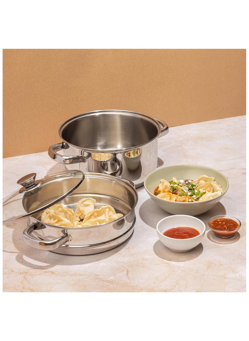 arian 24CM Stainless Steel Steamer Set – 2-Tier, 7L (Turkey-Made)  - Image 5