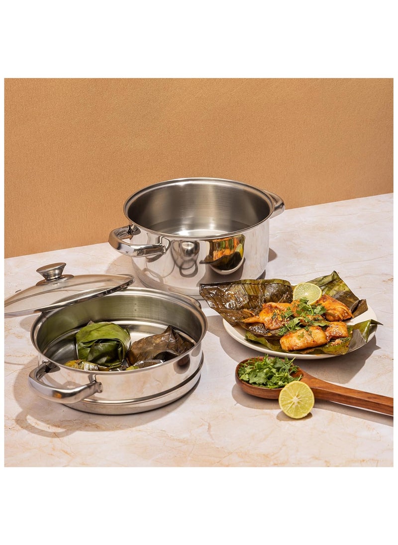 arian 24CM Stainless Steel Steamer Set – 2-Tier, 7L (Turkey-Made)  - Image 4