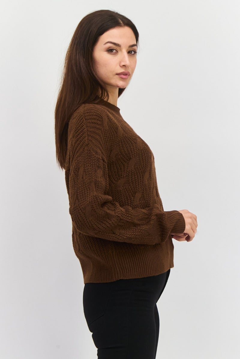 Mode by Redtape Women High Neck Knitted Sweater, Dark Brown - Image 2