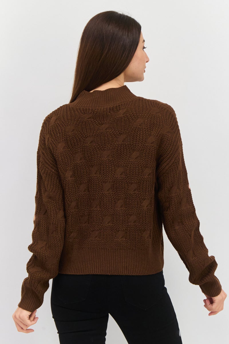 Mode by Redtape Women High Neck Knitted Sweater, Dark Brown - Image 3