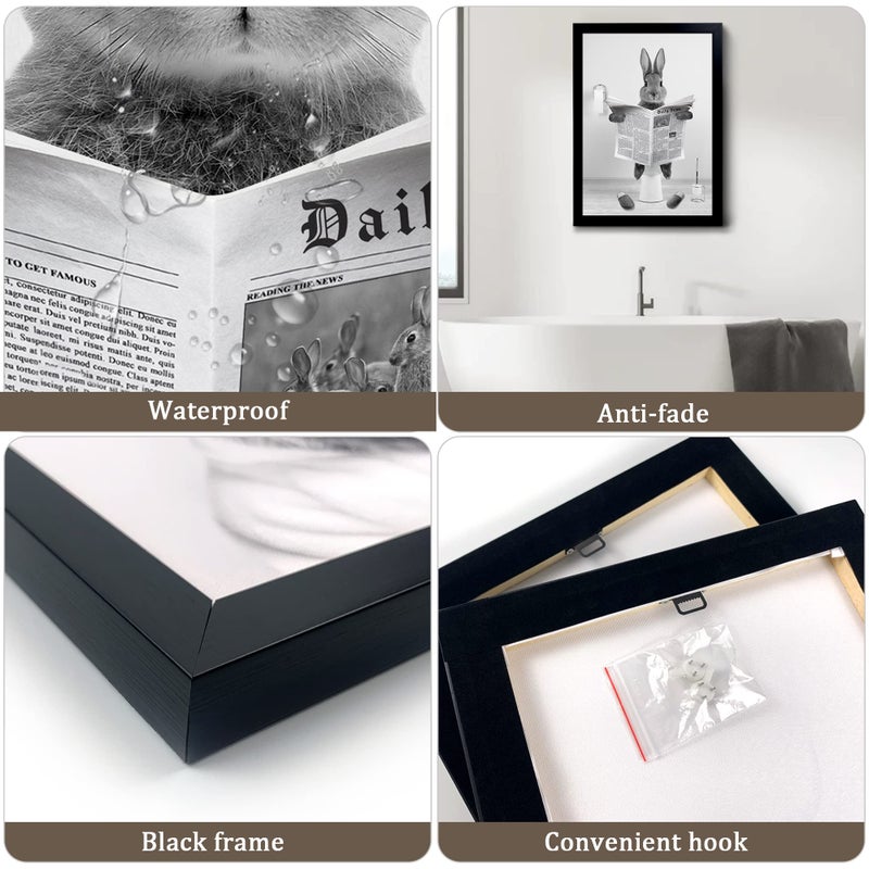 yongart black ملصق مؤطر لطيف أرنب الحمام الجدار الفن مزرعة النمط حيوانات الحمام جدار ديكور أبيض وأسود جدار الجدار جاهز للتعليق للأطفال الحمام - Image 5