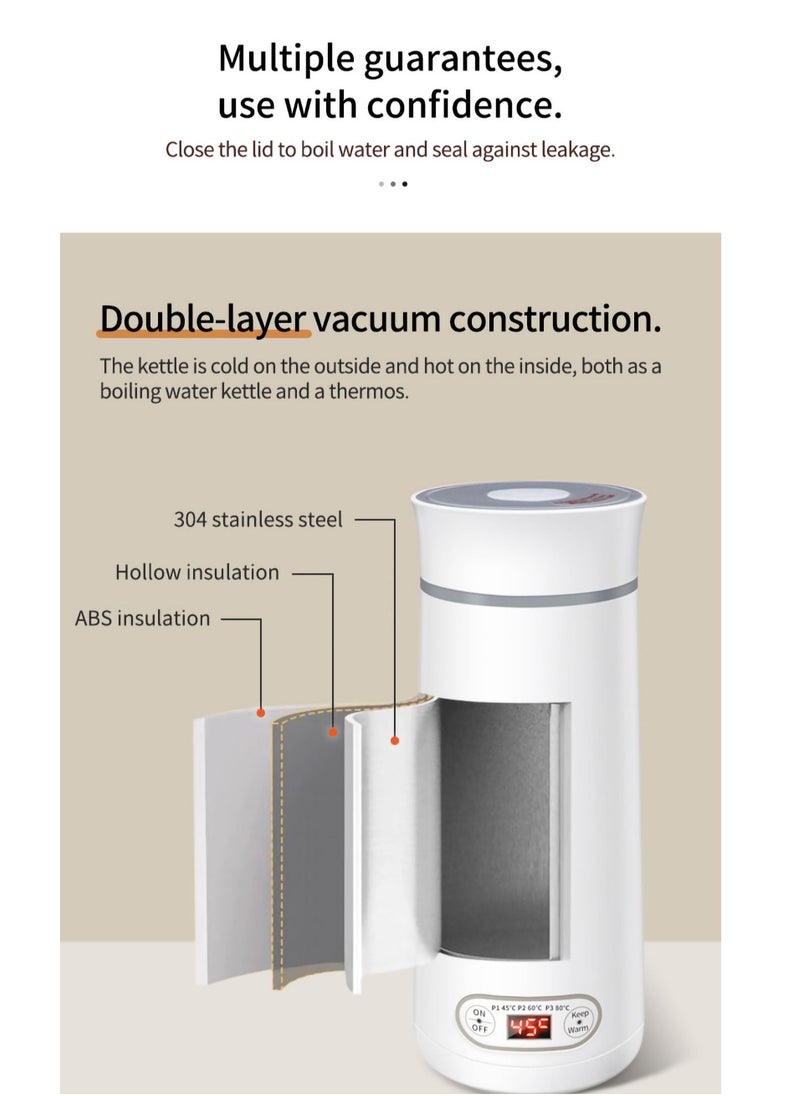 SYOSI - Travel Kettle Electric Small - Portable Kettle for Travel - Mini Hot Water Boiler/Maker/Warmer/Heater for Tea - Small Size One Cup Bottle/Thermos for Boil Water Single/Personal, White - Image 1