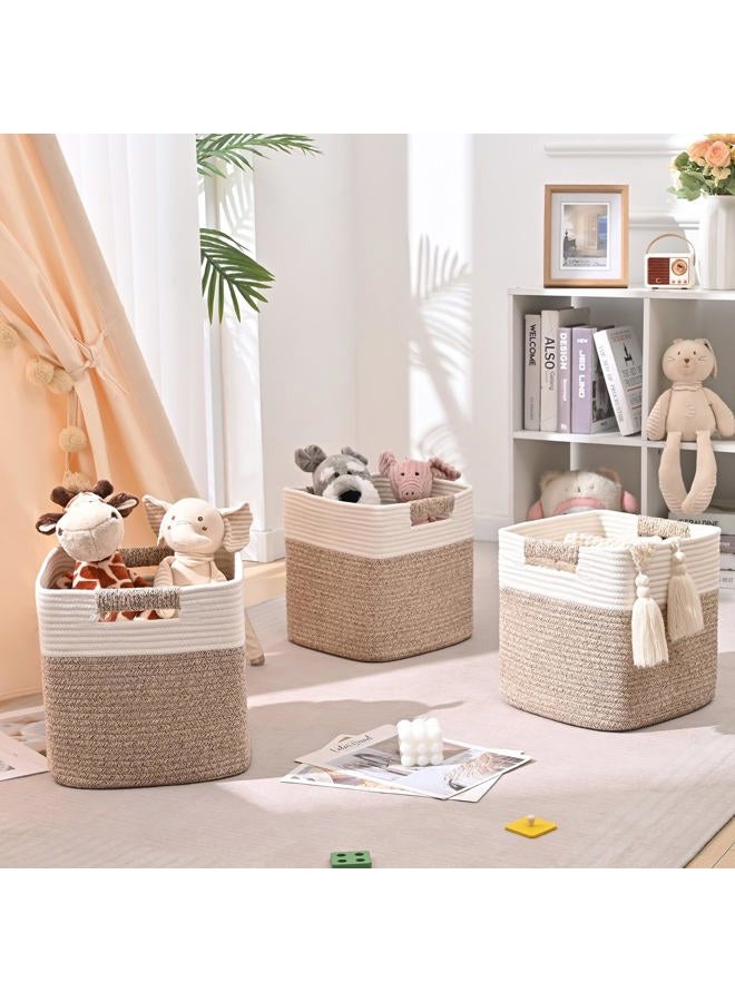 Degeyoyo 13 Inch Storage Cubes, 3 Pack Cube Storage Bins for Organizing, Cotton Rope Woven Baskets for Shelves, Bathroom, Kids Room, Closets, Baby Nursery - Image 3