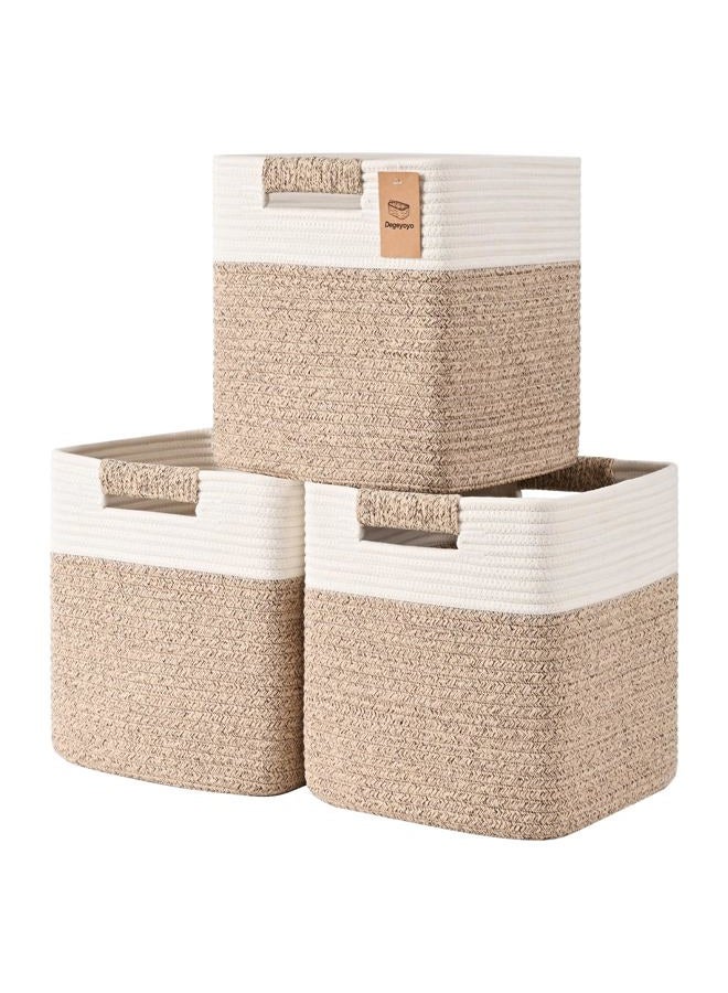 Degeyoyo 13 Inch Storage Cubes, 3 Pack Cube Storage Bins for Organizing, Cotton Rope Woven Baskets for Shelves, Bathroom, Kids Room, Closets, Baby Nursery - Image 1