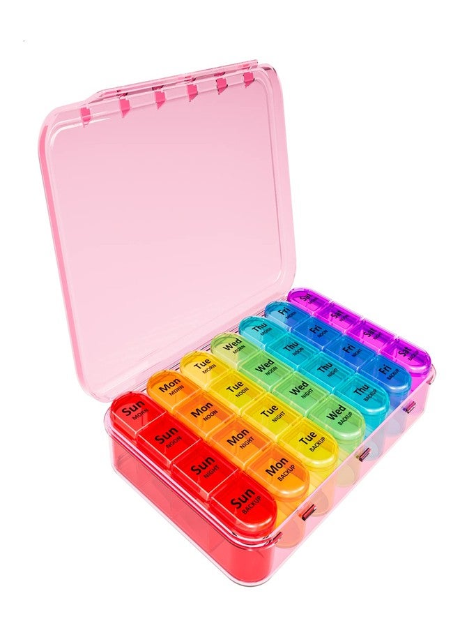 Daviky Weekly Pill Organizer, 7 Day Pill Organizer 4 Times a Day, Daily Pill Box 7 Day, Large Travel Pill Box with Removable Pill Case to Hold Vitamin, Supplement and Medication (Pink) - Image 1
