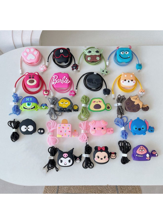 2024 Cartoon British Rules 20W Fast Charging Head Protective Cover For Apple 20WPD Charger Folding Three-plug-Specifications:Black Cat 4-piece Set