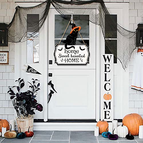 CIOEY Halloween Decorations 3D Black Cat Door Hanger Home Sweet Haunted Home Wooden Door Sign Rustic Wall Decor Spooky Welcome Sign for Haunted House Halloween Party Outdoor Indoor Decorative Signs - Image 4