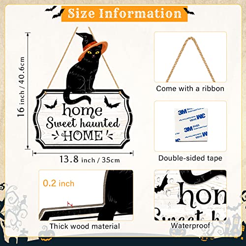 CIOEY Halloween Decorations 3D Black Cat Door Hanger Home Sweet Haunted Home Wooden Door Sign Rustic Wall Decor Spooky Welcome Sign for Haunted House Halloween Party Outdoor Indoor Decorative Signs - Image 2
