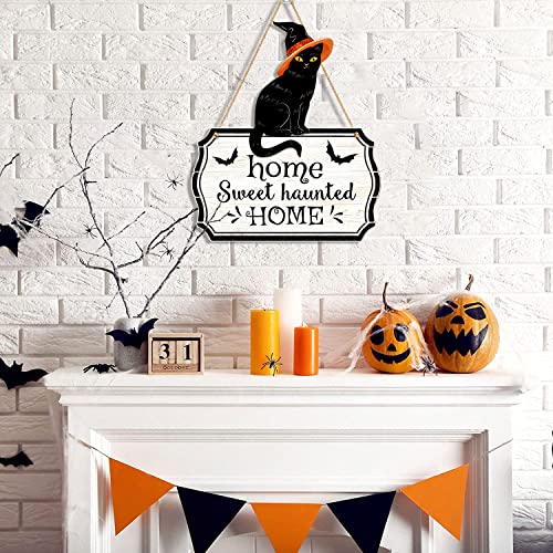 CIOEY Halloween Decorations 3D Black Cat Door Hanger Home Sweet Haunted Home Wooden Door Sign Rustic Wall Decor Spooky Welcome Sign for Haunted House Halloween Party Outdoor Indoor Decorative Signs - Image 5