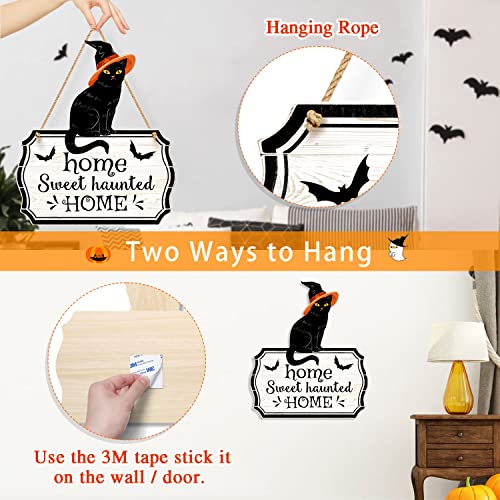 CIOEY Halloween Decorations 3D Black Cat Door Hanger Home Sweet Haunted Home Wooden Door Sign Rustic Wall Decor Spooky Welcome Sign for Haunted House Halloween Party Outdoor Indoor Decorative Signs - Image 3