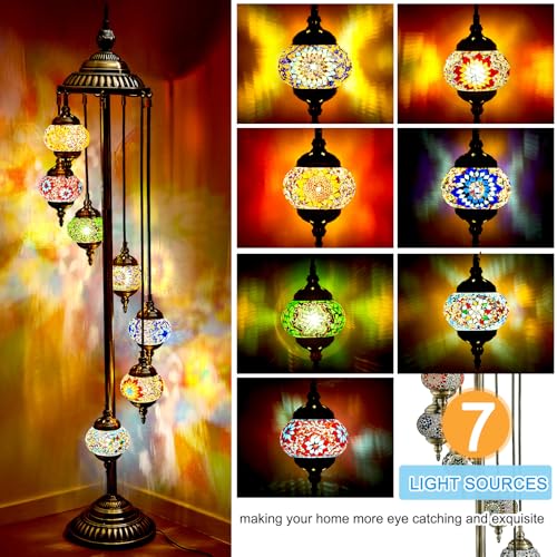 Hortsun Turkish Lamp Moroccan Floor Lamp Handmade Globe Living Floor Lighting Bohemia Standing Lighting for Decorative Home Designs(Floor,7 Globes Style) - Image 3