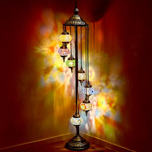 Hortsun Turkish Lamp Moroccan Floor Lamp Handmade Globe Living Floor Lighting Bohemia Standing Lighting for Decorative Home Designs(Floor,7 Globes Style) - Image 1