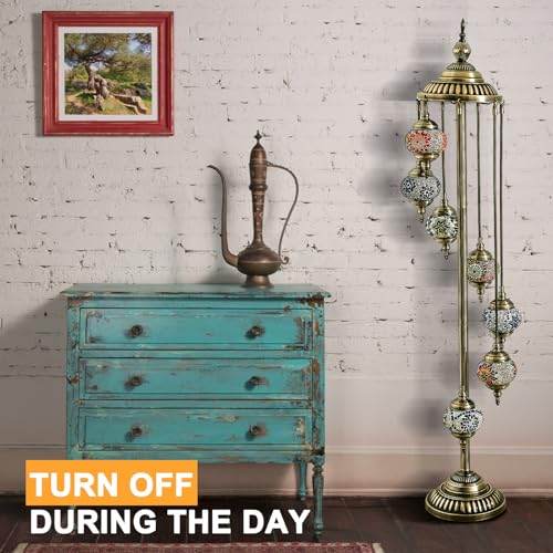 Hortsun Turkish Lamp Moroccan Floor Lamp Handmade Globe Living Floor Lighting Bohemia Standing Lighting for Decorative Home Designs(Floor,7 Globes Style) - Image 5