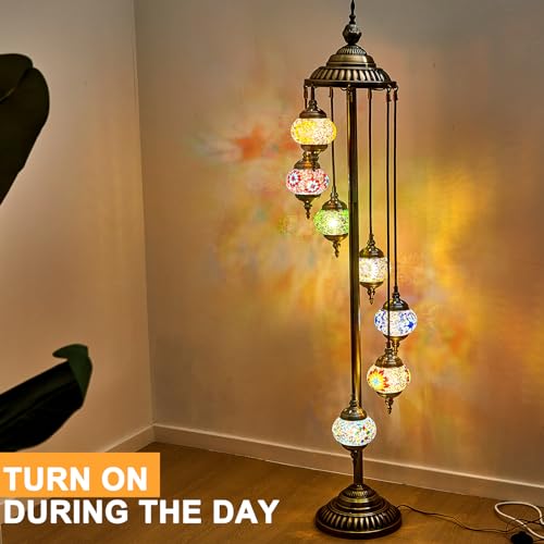 Hortsun Turkish Lamp Moroccan Floor Lamp Handmade Globe Living Floor Lighting Bohemia Standing Lighting for Decorative Home Designs(Floor,7 Globes Style) - Image 4