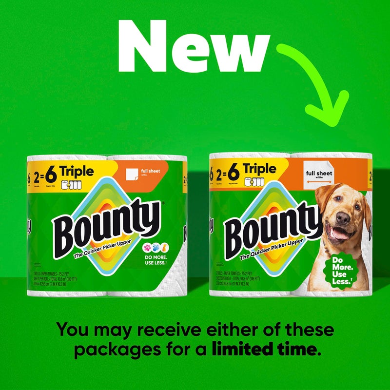 Bounty Full Sheet Paper Towels, White, 2 Triple Rolls = 6 Regular Rolls (Packaging May Vary) - Image 2