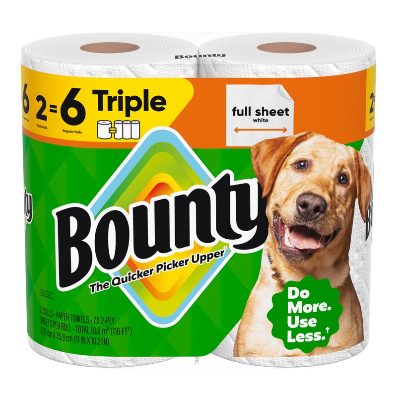 Bounty Full Sheet Paper Towels, White, 2 Triple Rolls = 6 Regular Rolls (Packaging May Vary) - Image 1