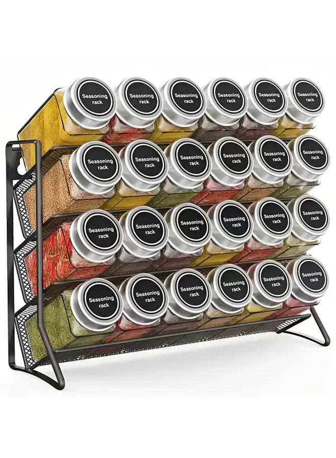 4 Tier Freestanding Spice Rack Black Holds 24 Jars Metal Countertop Organizer For Kitchen Cabinet Dining Room Party Supplies - Image 1