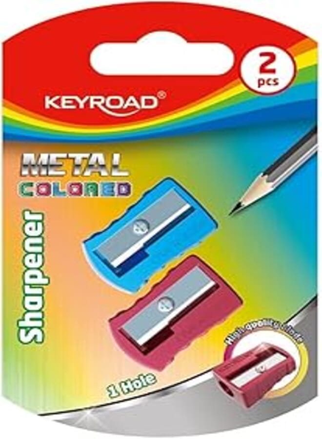 KEYROAD Ergonomic Pencil Sharpener Single/Pack of 2 / Made of Aluminium/Steel Blades/Pencils and Coloured Pencils/Blister - Mixed Colours/for Nursery Preschool and School