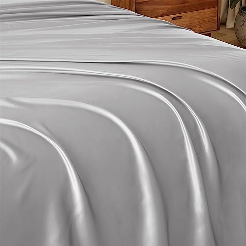 Ersmak Satin Flat Sheet Only, Single Flat Sheet King, Luxury & Ultra Soft Silky Bedding Top Sheet for King Mattress - Grey - Image 4