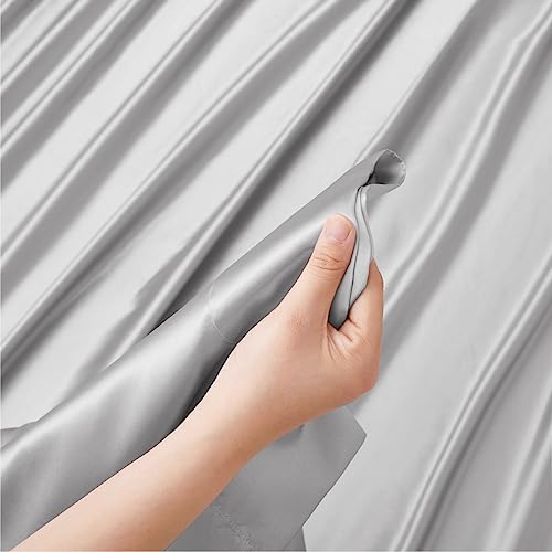 Ersmak Satin Flat Sheet Only, Single Flat Sheet King, Luxury & Ultra Soft Silky Bedding Top Sheet for King Mattress - Grey - Image 5