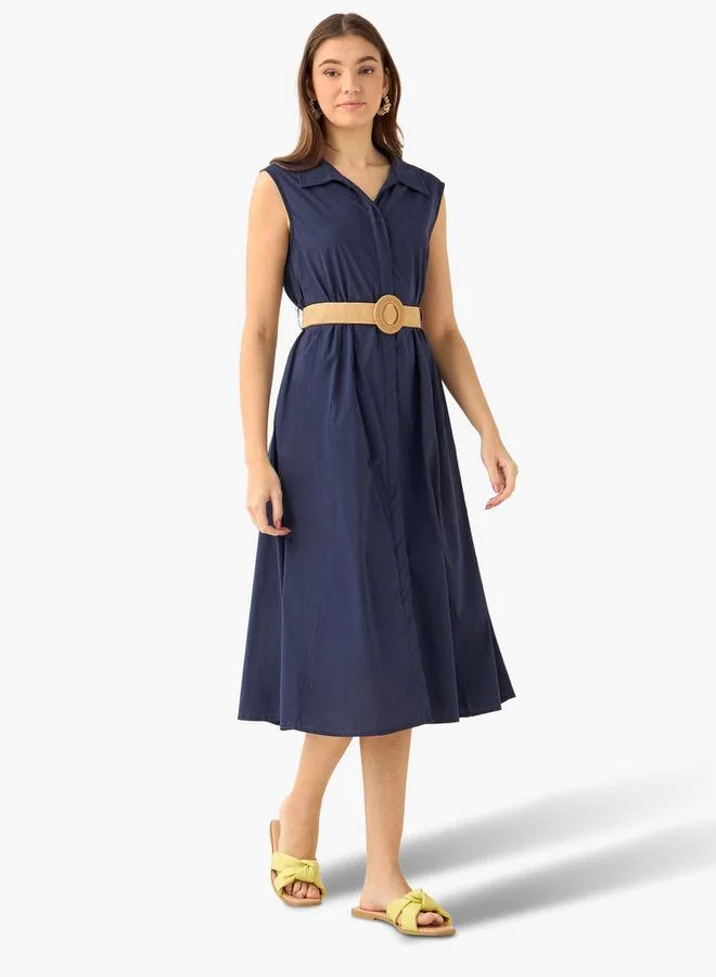 Splash FAV Shirt Midi Length Cotton Dress with Belt
