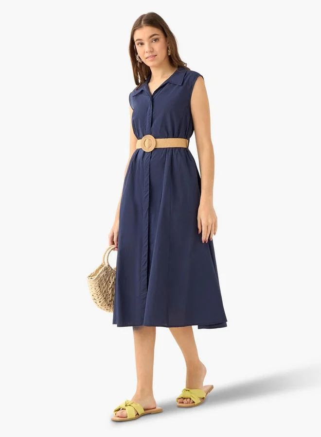 Splash FAV Shirt Midi Length Cotton Dress with Belt