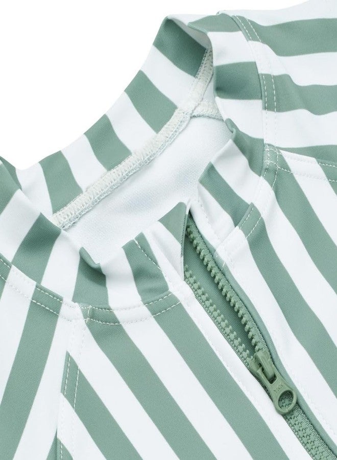 glcsisi Toddler Boys One Piece Bathing Suit Short Sleeve Swimsuit Zipper Rash Guard Grey Green Striped Swimwear 18-24 Months - Image 5