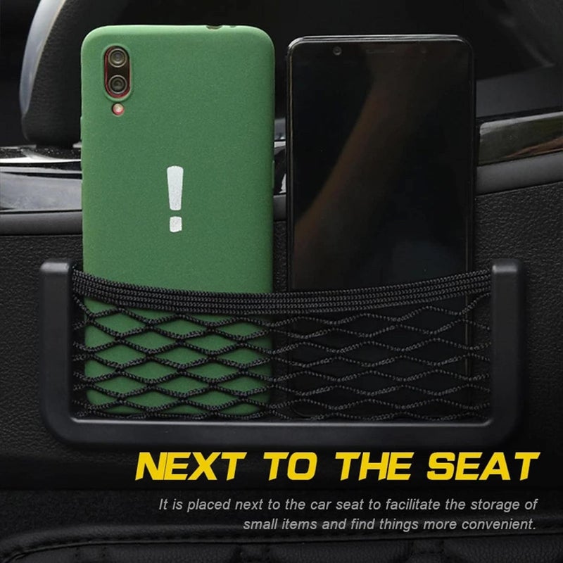klarako Universal Car Seat Storage Net Bag, Resilient Car Seat Side Organizer, Auto Seat Storage Hanging Bag,Net Bag Mesh Pocket Organizer Stickon for Purse Bag Phone (L) - Image 5