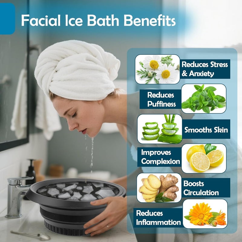 Suicune Face Bowl for Ice with Builtin Icetray Portable Foldable Silicone Ice Facial Bowl for Home Ice Bath Facial Plunge Bowl Black - Image 2