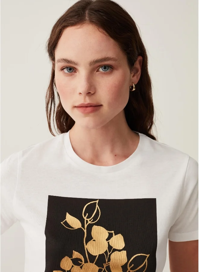 Ovs T-shirt with foliage foil print