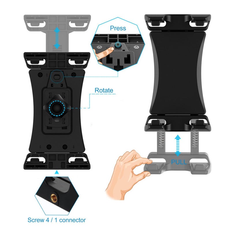 Adjustable Tablet Phone Stand Holder Dual Clip 360 Rotation Desk Home Use Black - Image 4