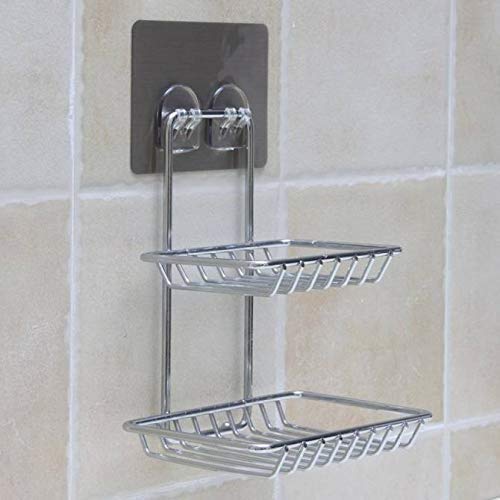Meetzone Wall Mount SelfAdhesive Stainless Steel Waterproof Kitchen Bathroom DoubleLayer Soap Dish Holder Soap Dish Holder Double Layer - Image 2