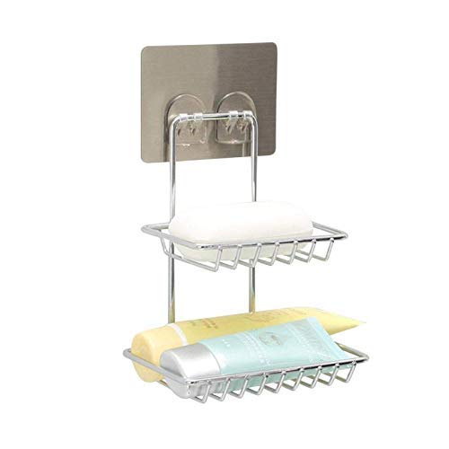 Meetzone Wall Mount SelfAdhesive Stainless Steel Waterproof Kitchen Bathroom DoubleLayer Soap Dish Holder Soap Dish Holder Double Layer - Image 4