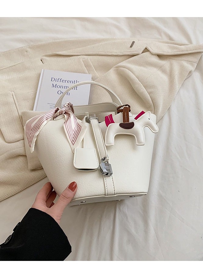 NIBEMINENT - Patchwork Pendant Decor Simple Design Satchel Bag Include Pony Pendant and Silk Scarf - Image 1