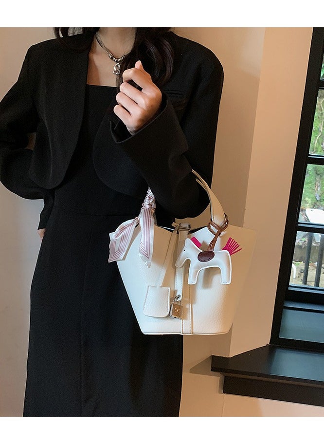 NIBEMINENT - Patchwork Pendant Decor Simple Design Satchel Bag Include Pony Pendant and Silk Scarf - Image 1
