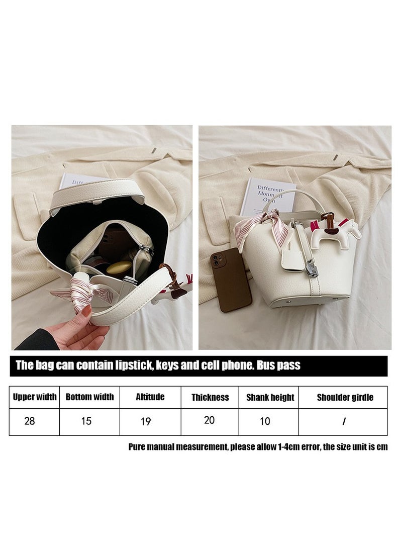 NIBEMINENT - Patchwork Pendant Decor Simple Design Satchel Bag Include Pony Pendant and Silk Scarf - Image 1