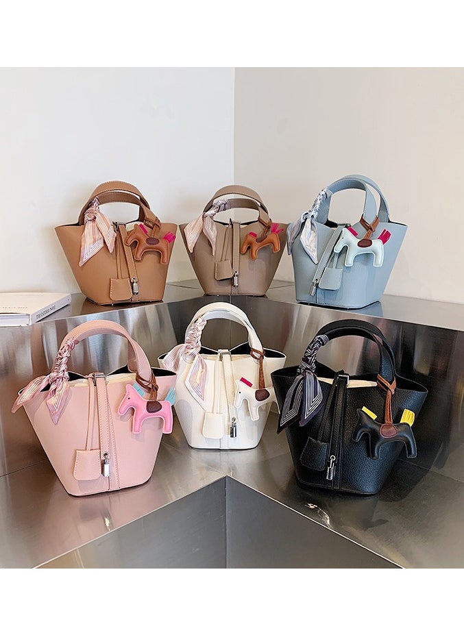 NIBEMINENT - Patchwork Pendant Decor Simple Design Satchel Bag Include Pony Pendant and Silk Scarf - Image 1