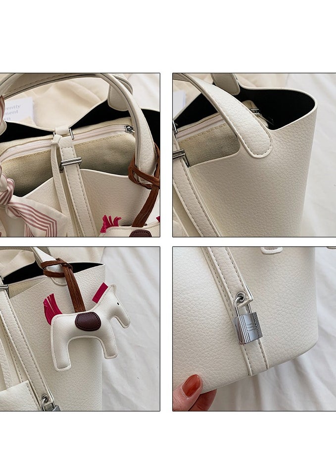NIBEMINENT - Patchwork Pendant Decor Simple Design Satchel Bag Include Pony Pendant and Silk Scarf - Image 1